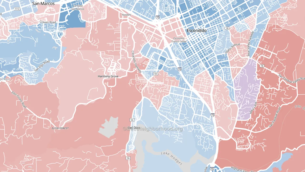 92029, CA block-group political-lean map