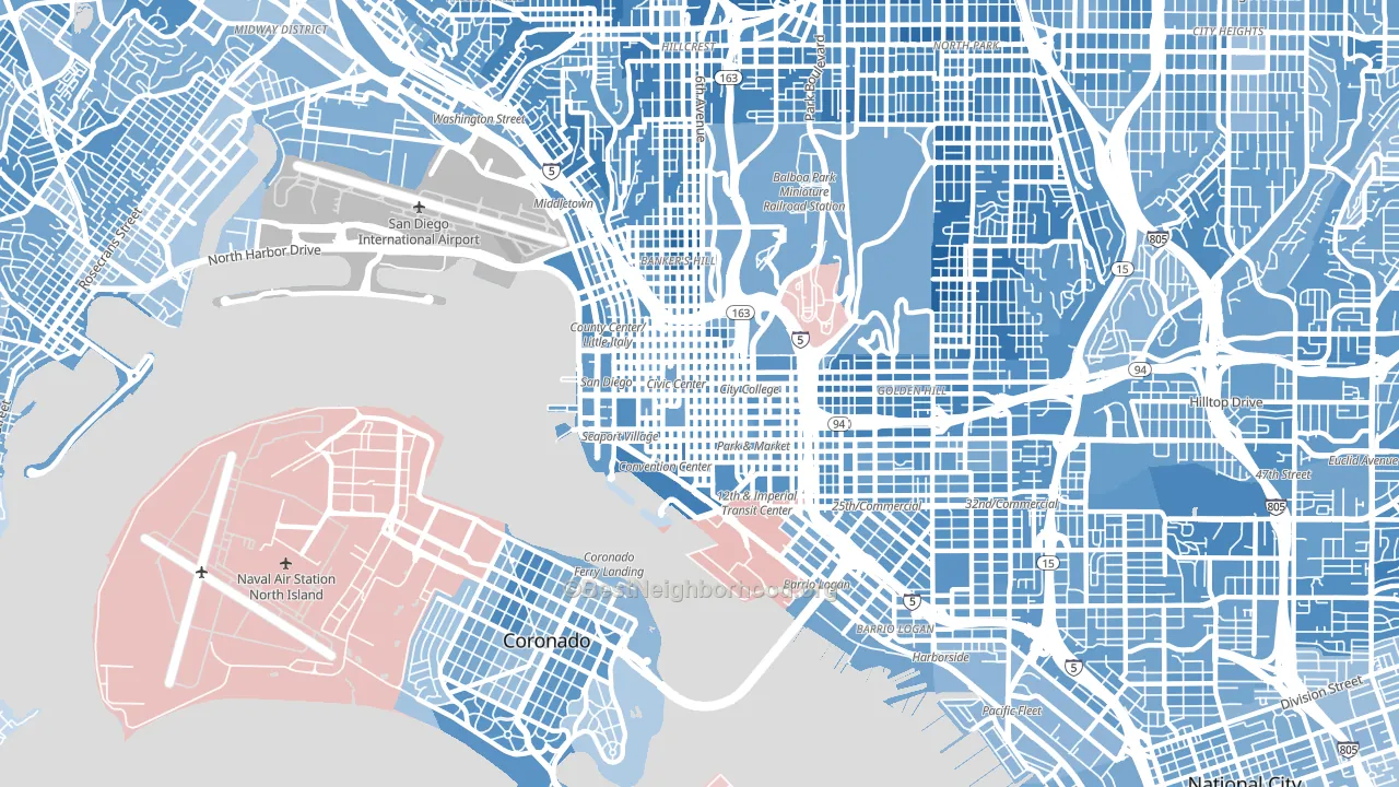 92101, CA block-group political-lean map