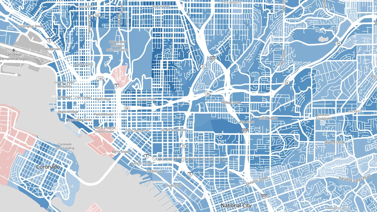 92102, CA block-group political-lean map