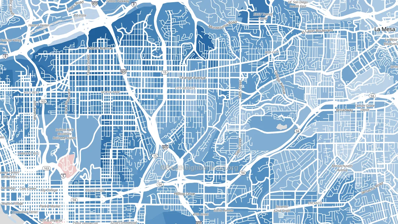 92105, CA block-group political-lean map