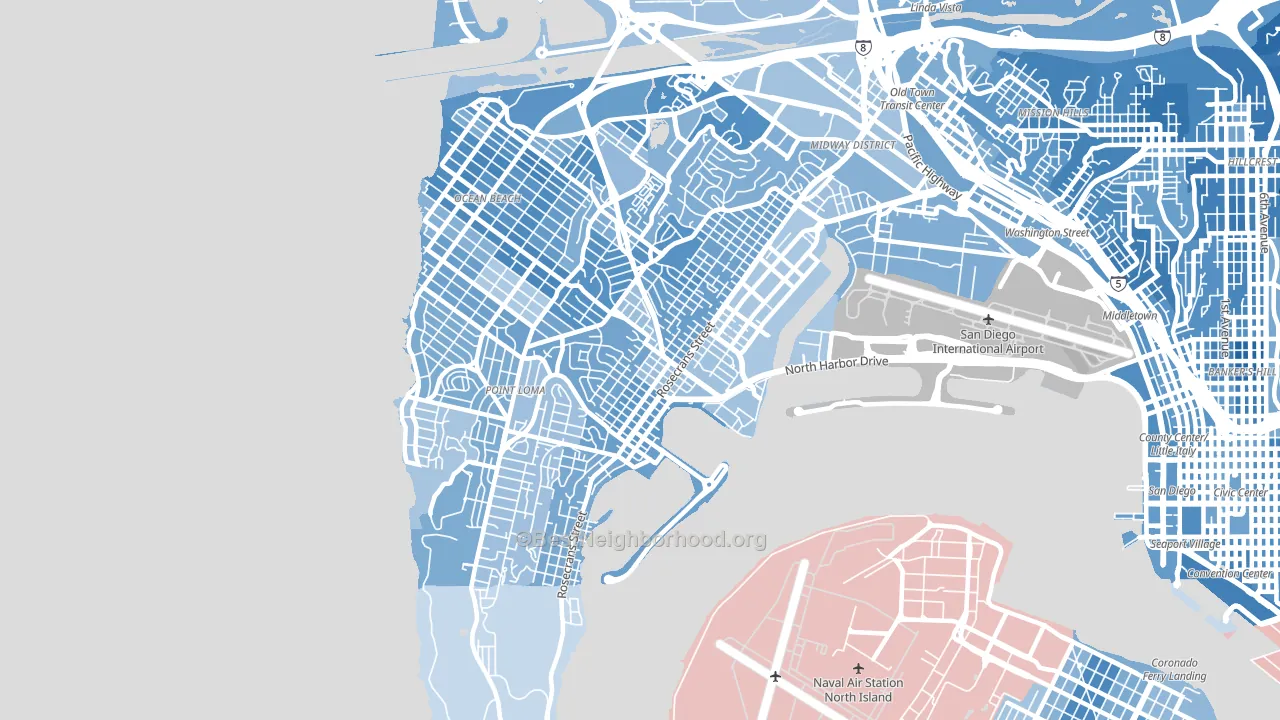 92106, CA block-group political-lean map