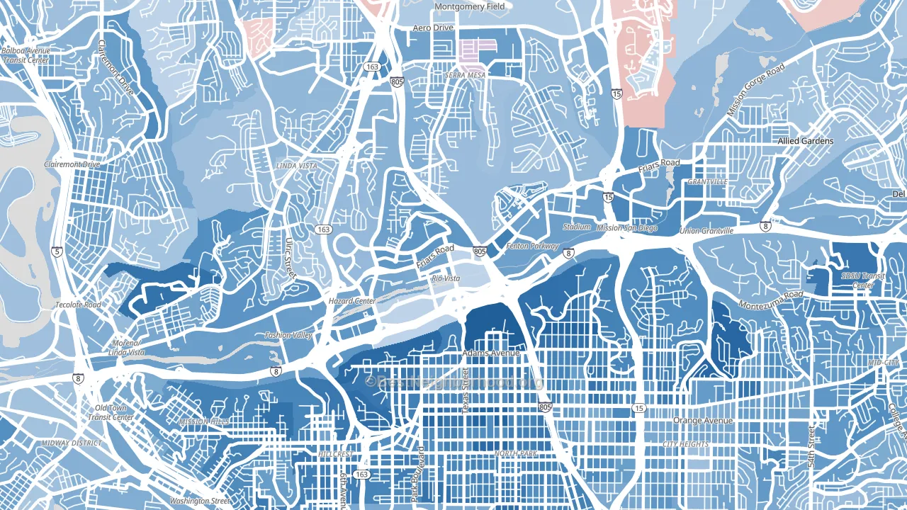 92108, CA block-group political-lean map