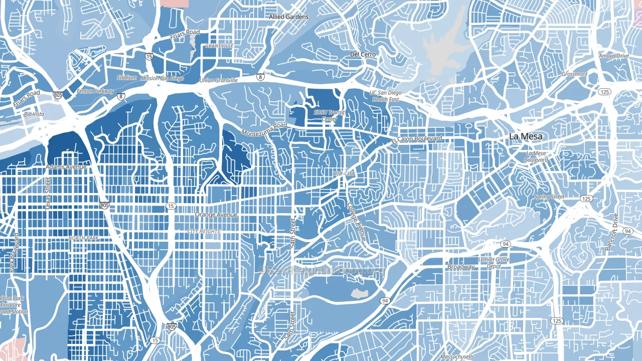 92115, CA block-group political-lean map
