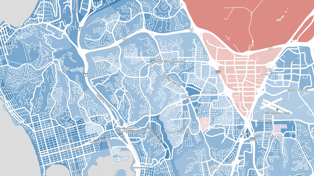92117, CA block-group political-lean map