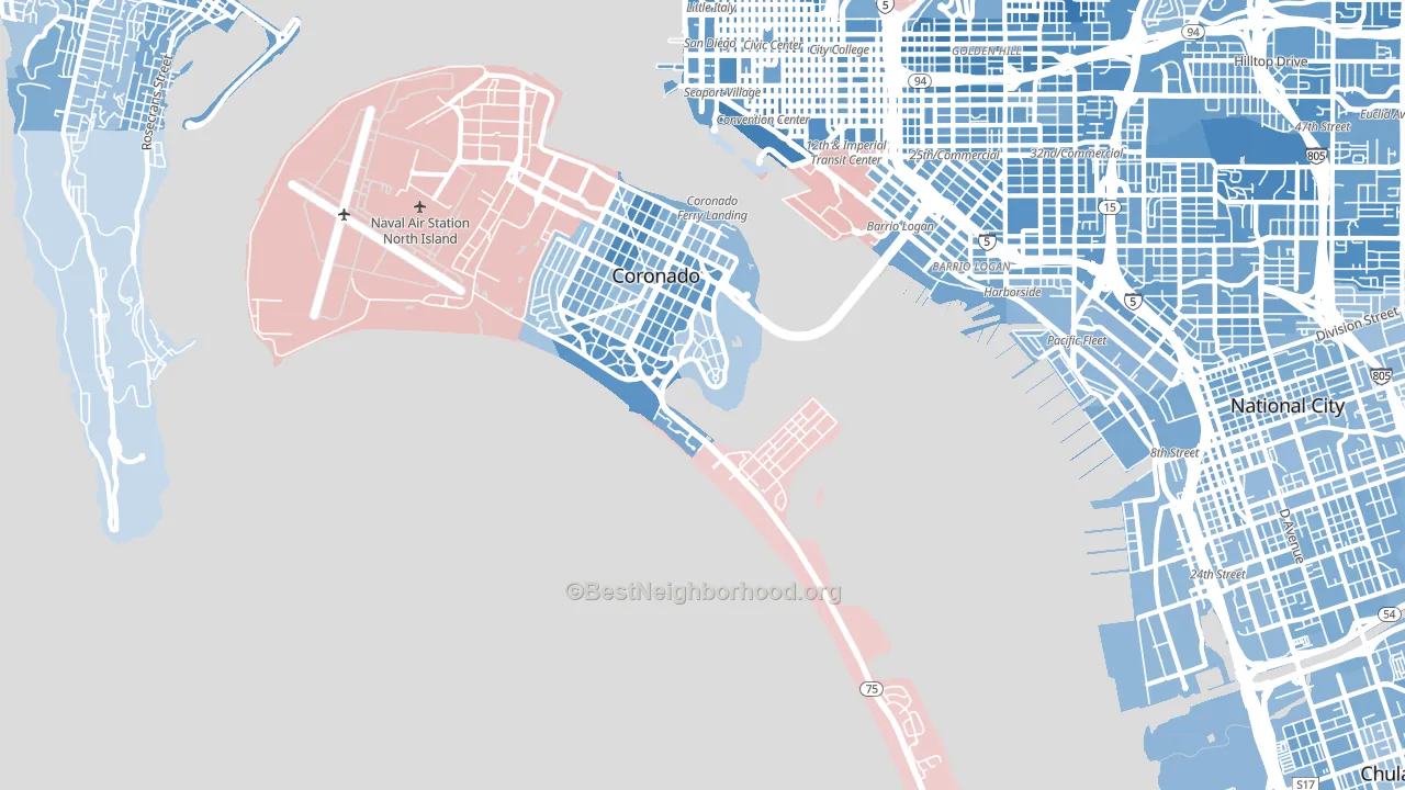92118, CA block-group political-lean map