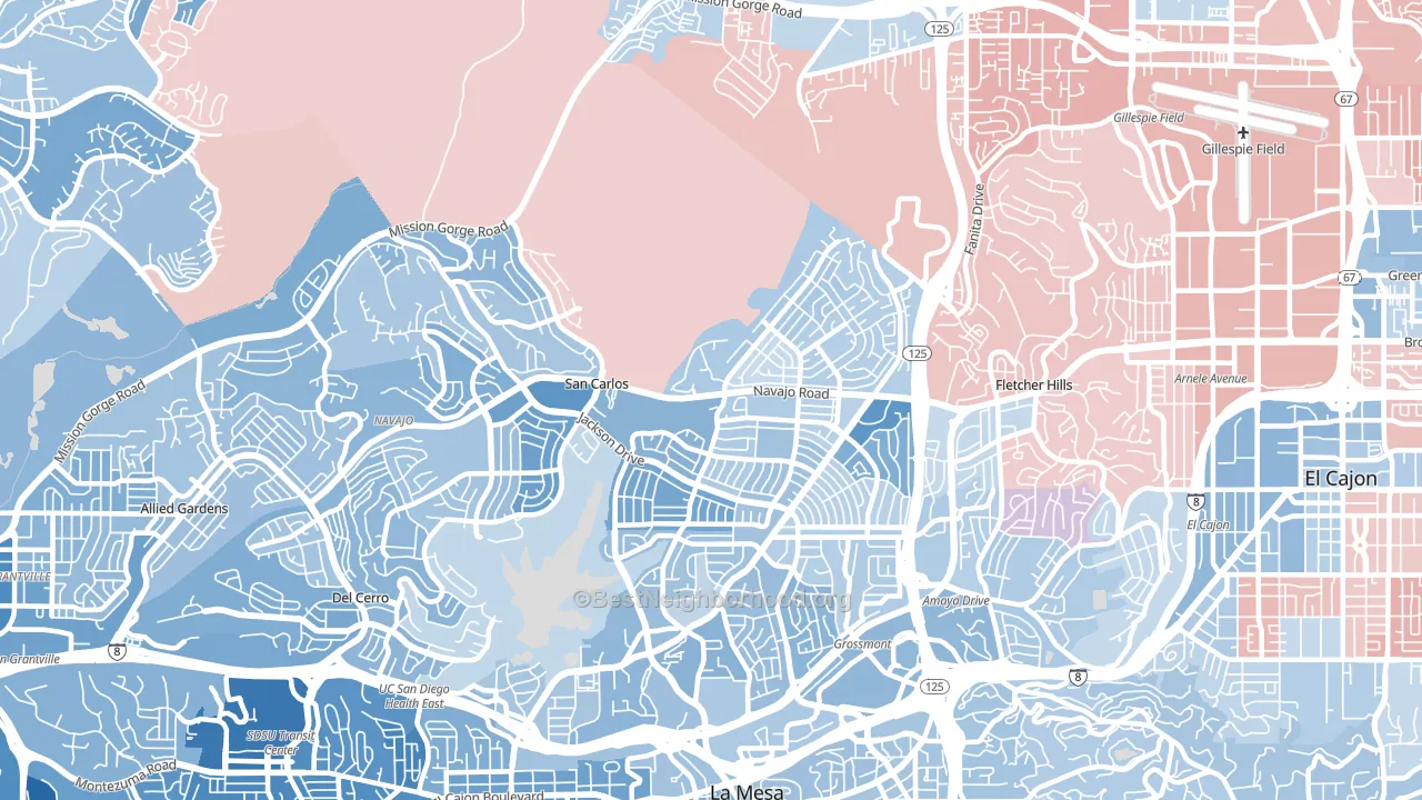 92119, CA block-group political-lean map