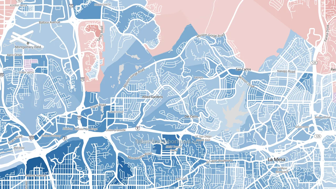 92120, CA block-group political-lean map