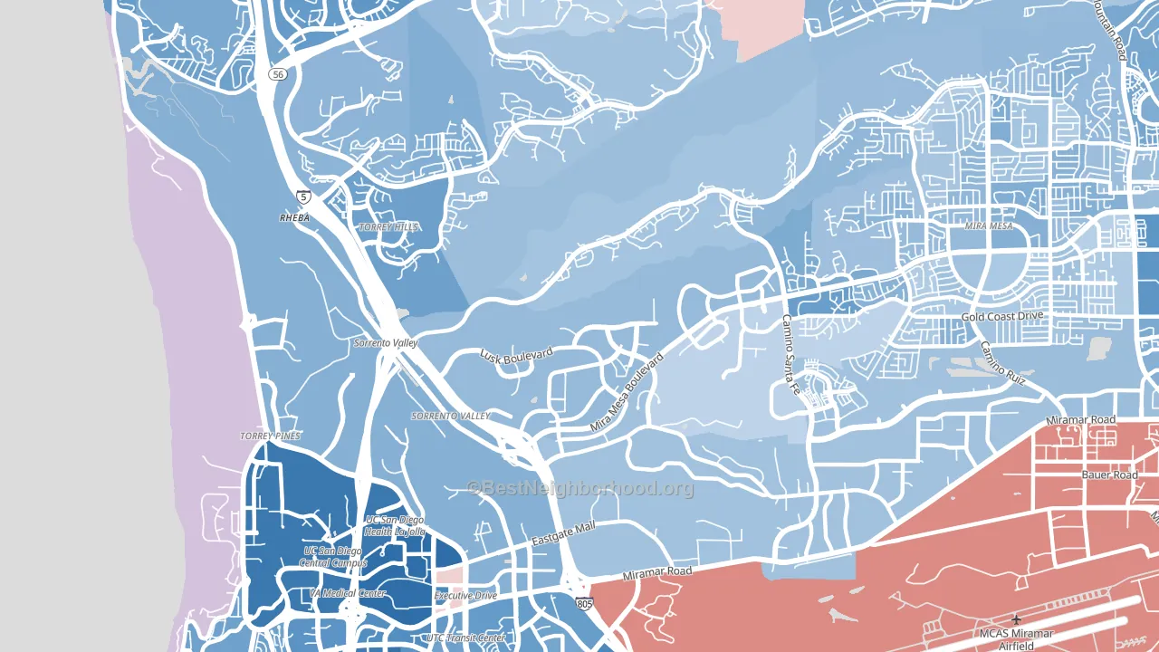 92121, CA block-group political-lean map