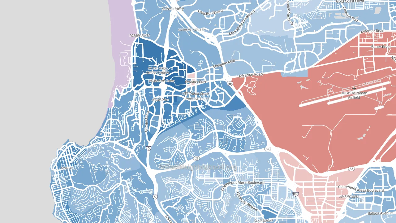 92122, CA block-group political-lean map