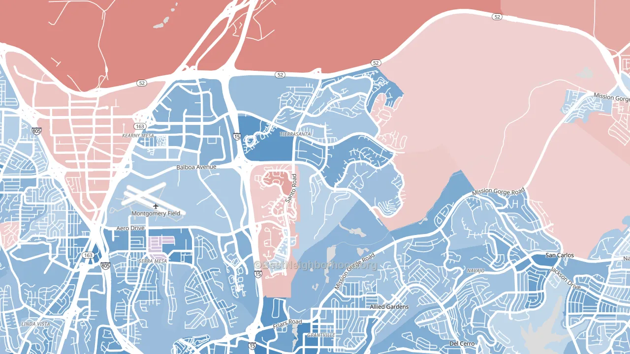 92124, CA block-group political-lean map
