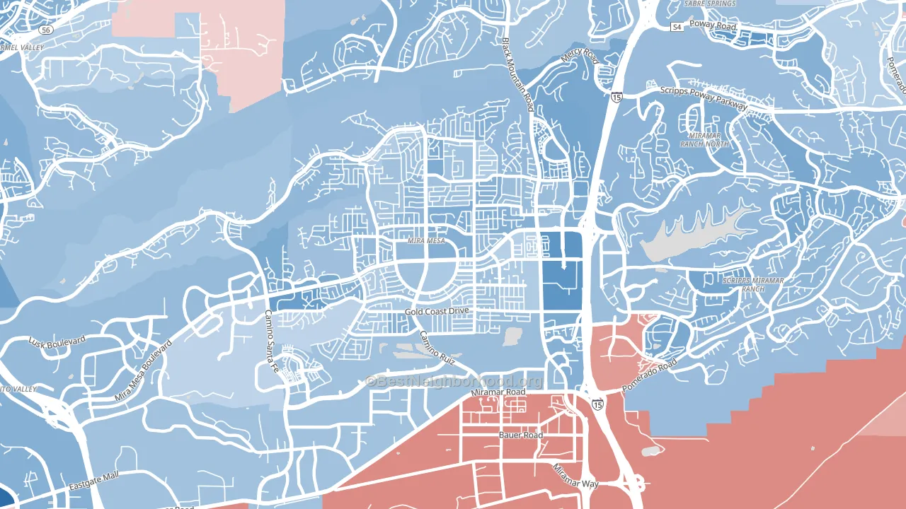 92126, CA block-group political-lean map