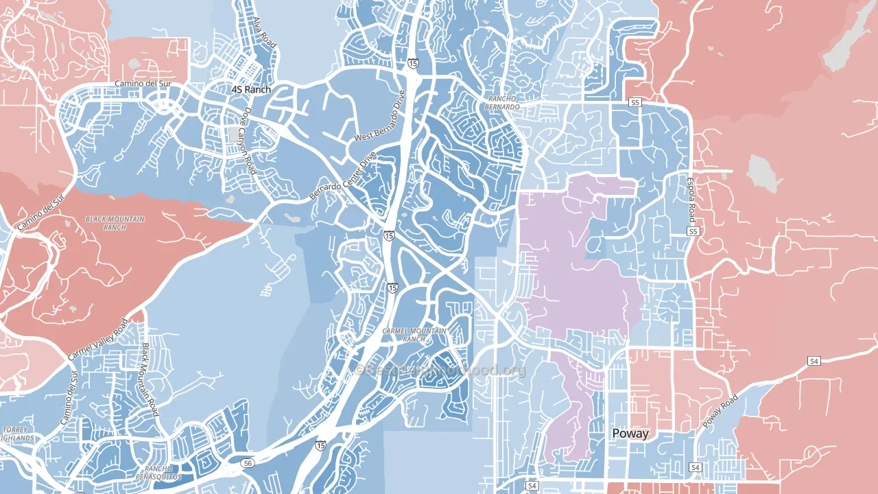 92128, CA block-group political-lean map