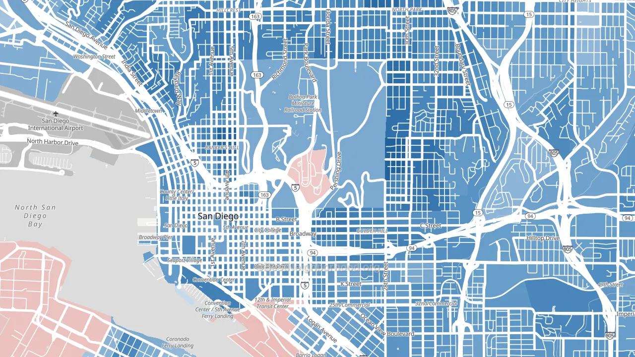 92134, CA block-group political-lean map