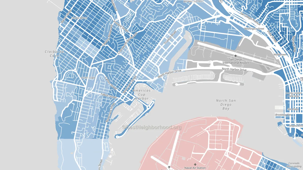 92147, CA block-group political-lean map