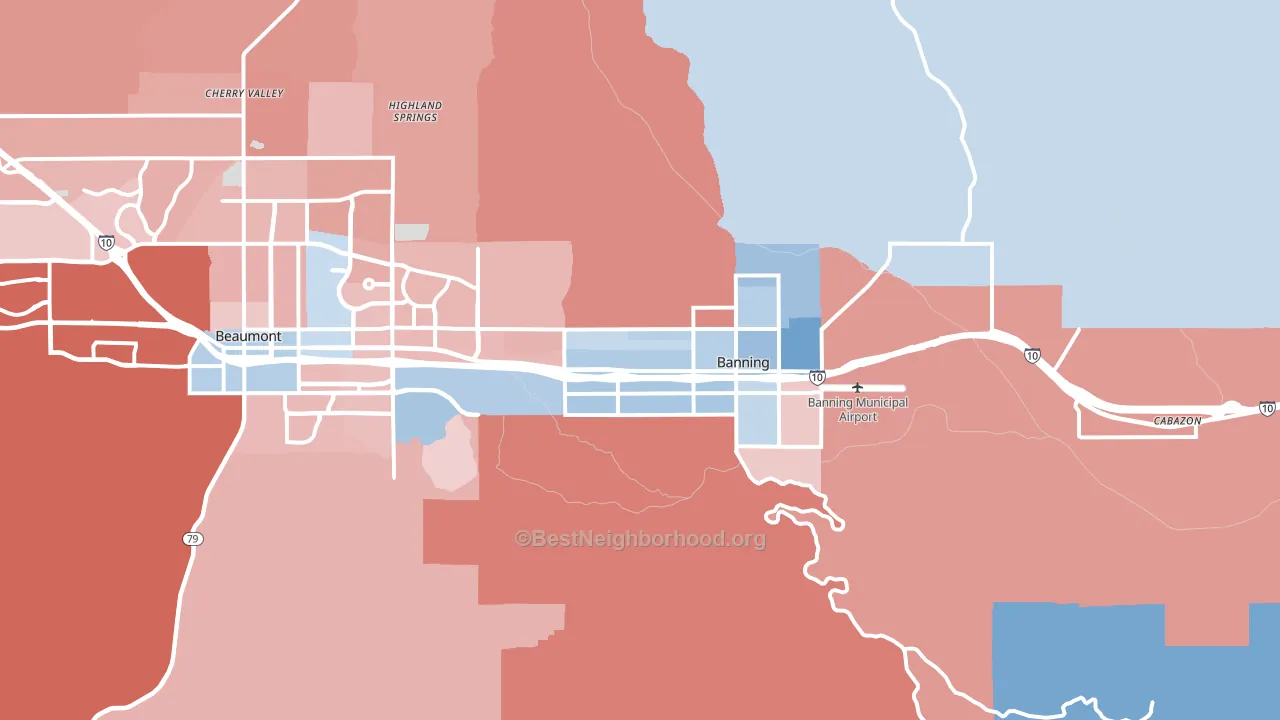 92220, CA block-group political-lean map