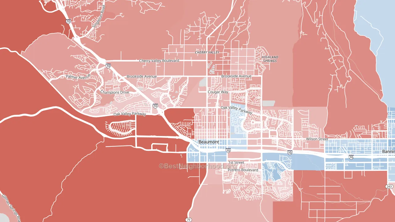 92223, CA block-group political-lean map