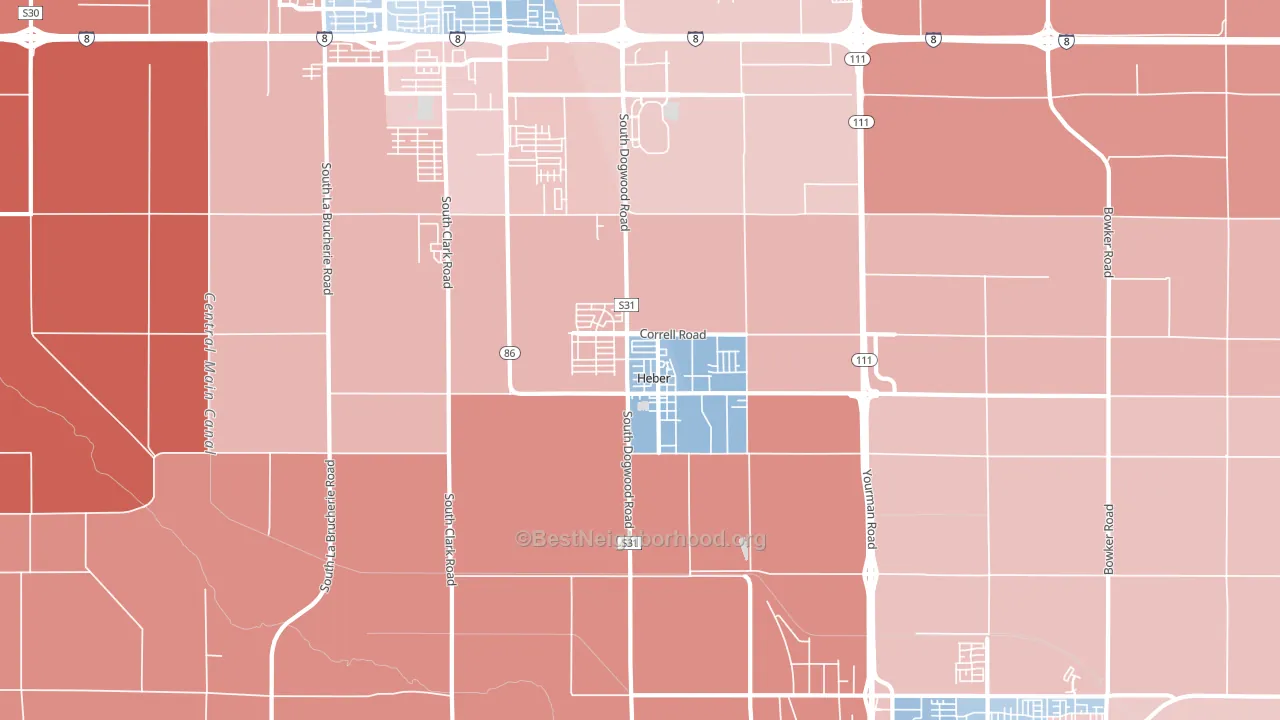 92249, CA block-group political-lean map