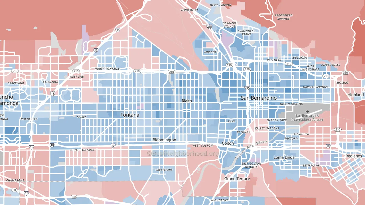 92376, CA block-group political-lean map