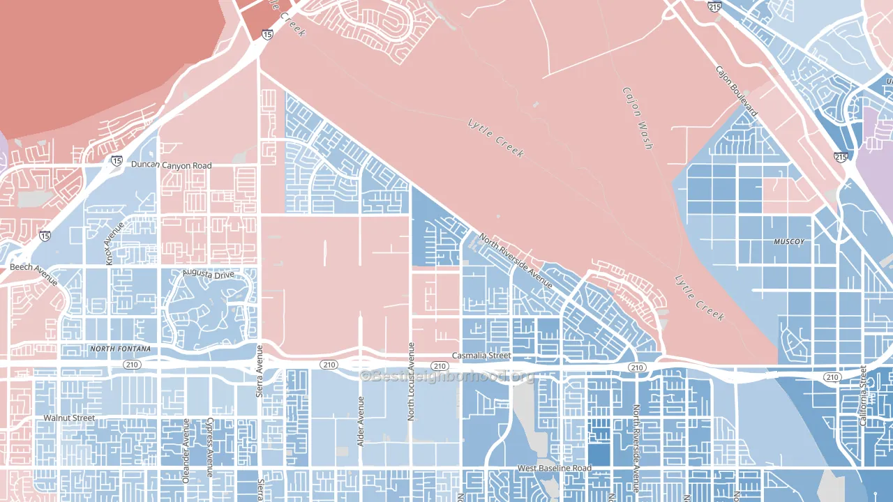 92377, CA block-group political-lean map