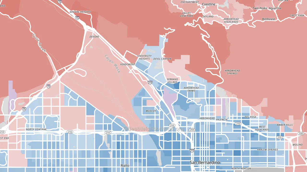 92407, CA block-group political-lean map
