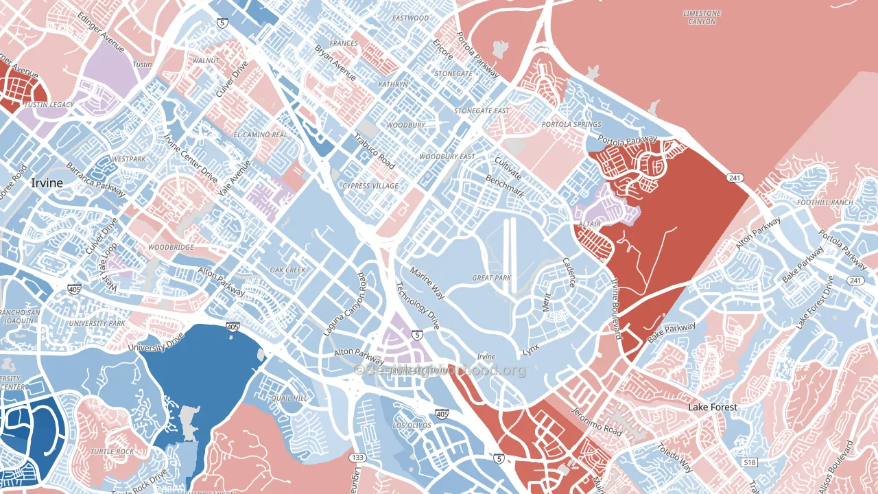 92618, CA block-group political-lean map
