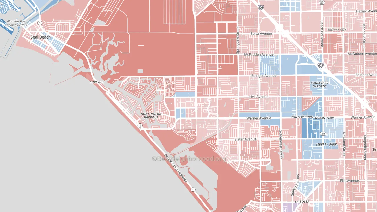 92649, CA block-group political-lean map