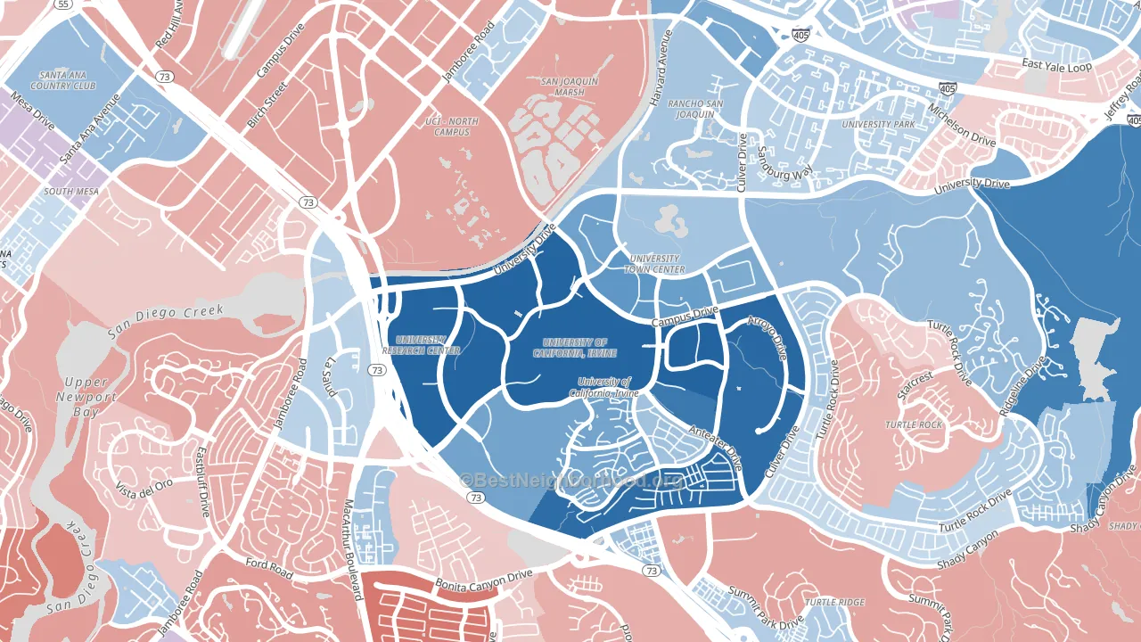 92697, CA block-group political-lean map