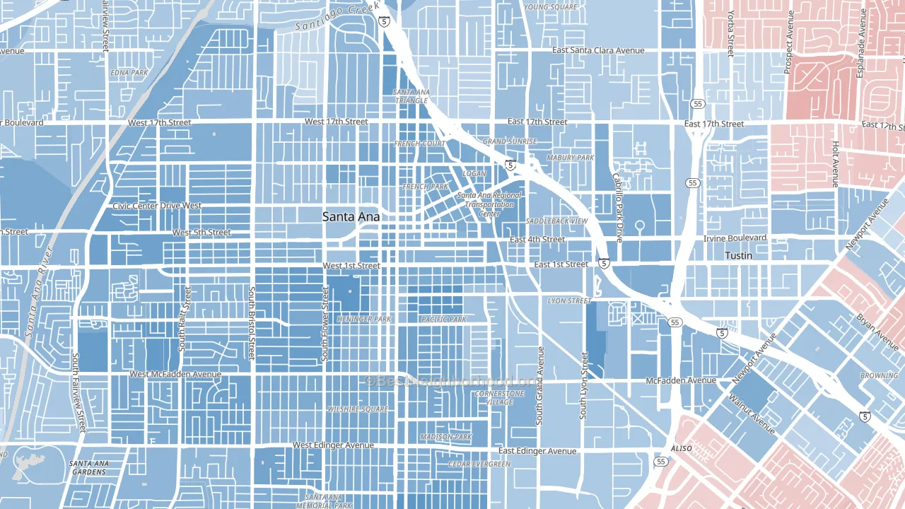 92701, CA block-group political-lean map
