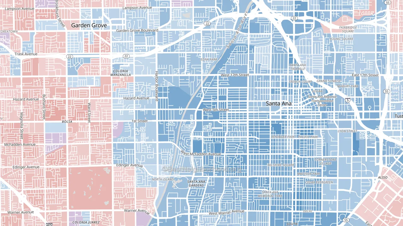 92703, CA block-group political-lean map