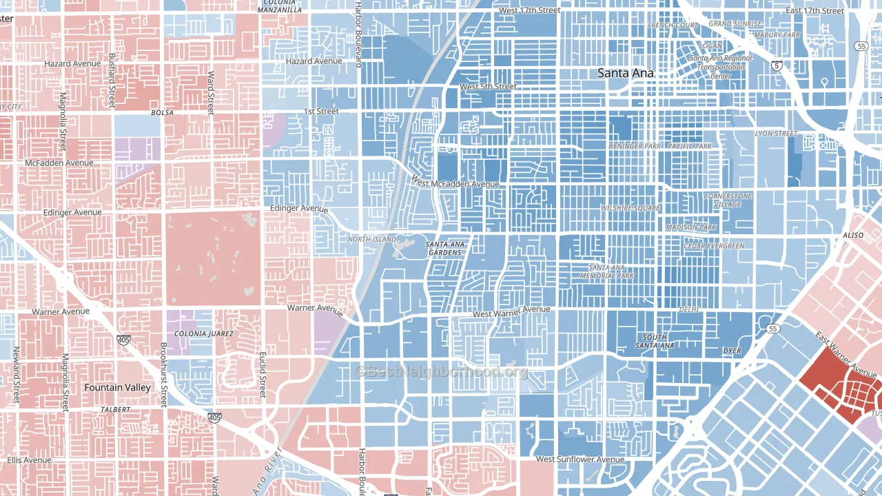 92704, CA block-group political-lean map