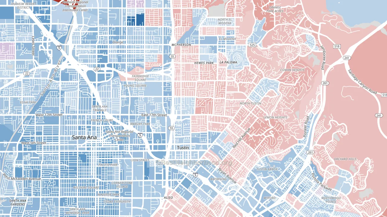 92705, CA block-group political-lean map