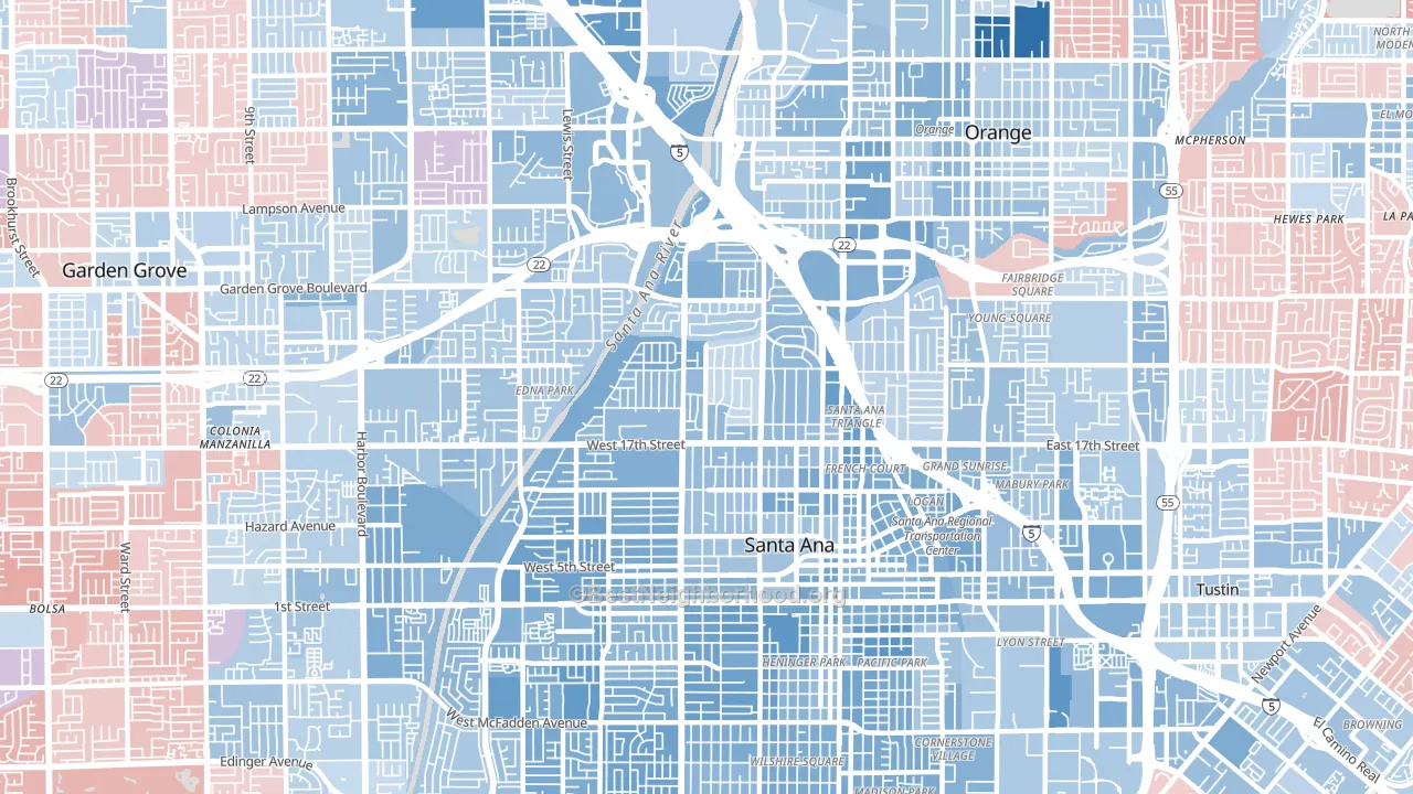 92706, CA block-group political-lean map
