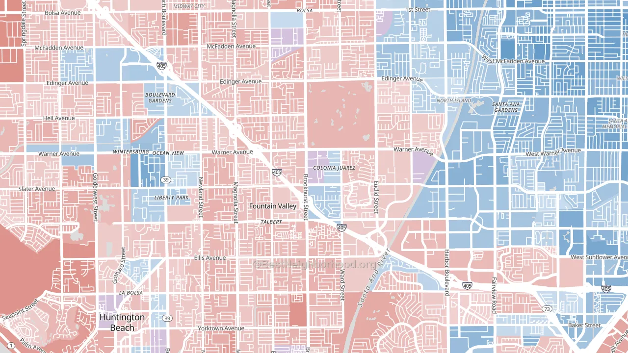 92708, CA block-group political-lean map