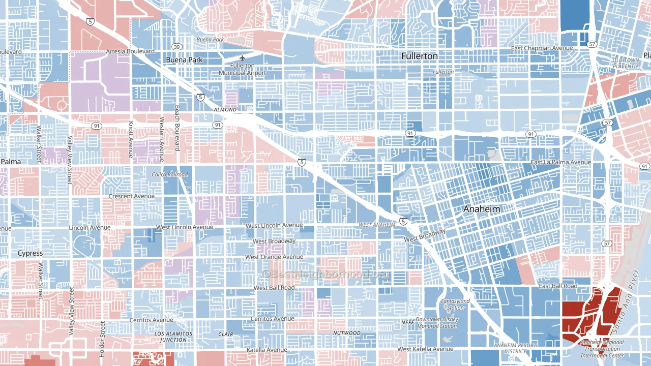 92801, CA block-group political-lean map