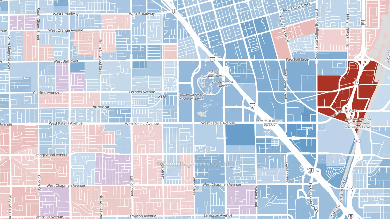 92802, CA block-group political-lean map