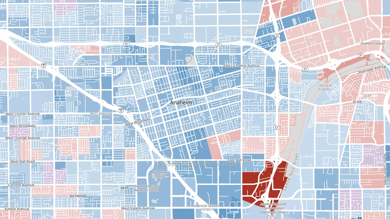 92805, CA block-group political-lean map