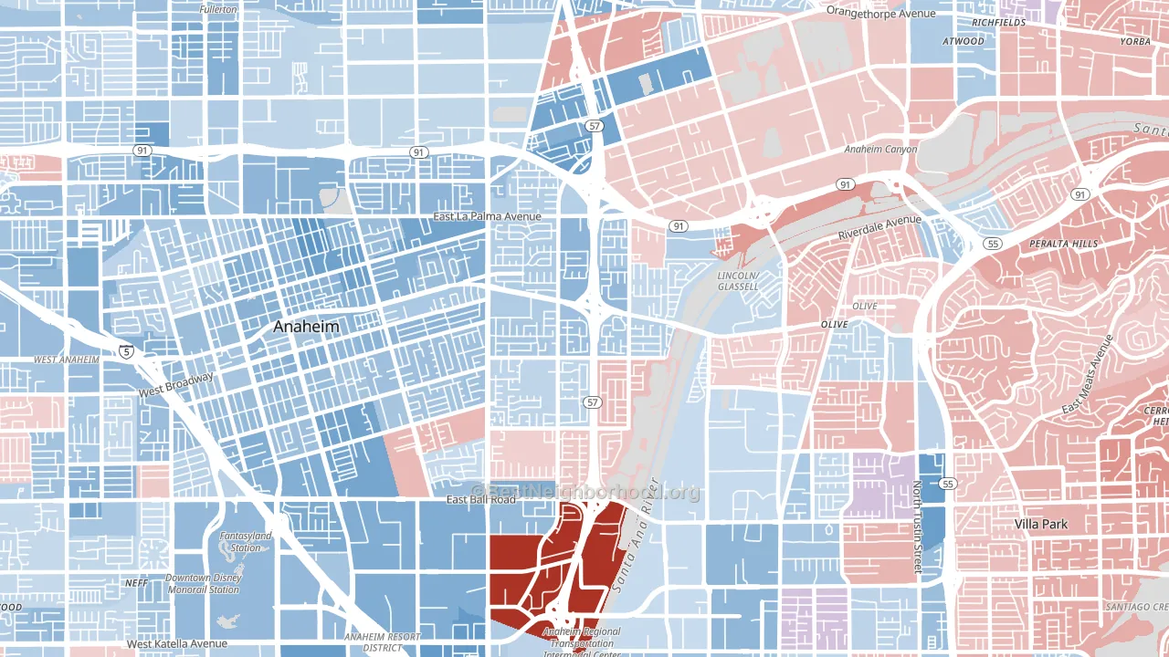 92806, CA block-group political-lean map
