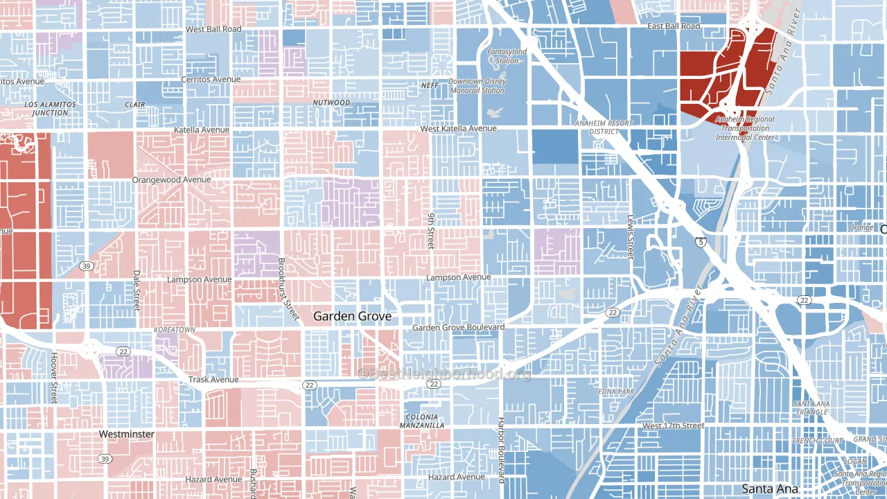 92840, CA block-group political-lean map