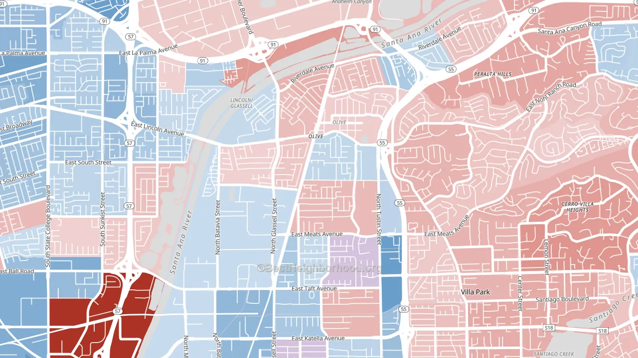 92865, CA block-group political-lean map