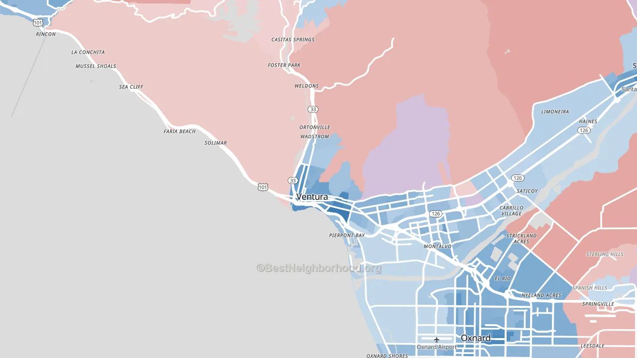 93001, CA block-group political-lean map