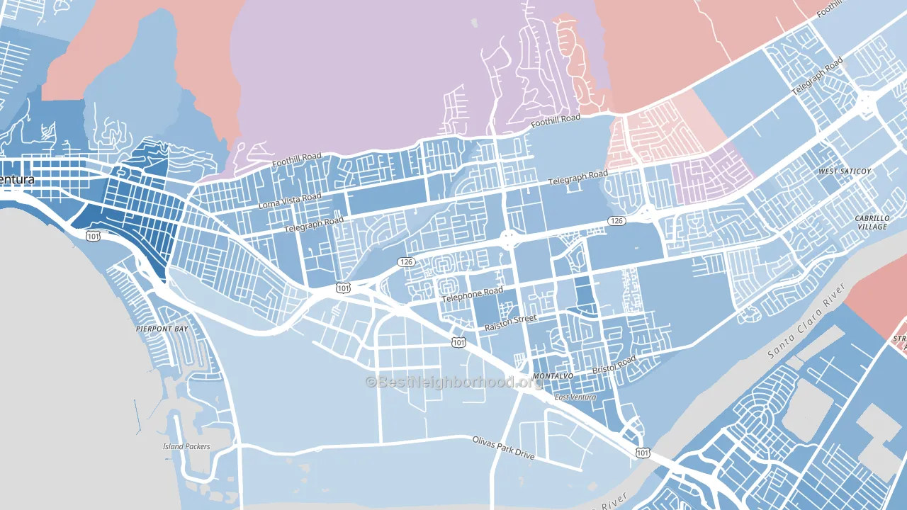 93003, CA block-group political-lean map