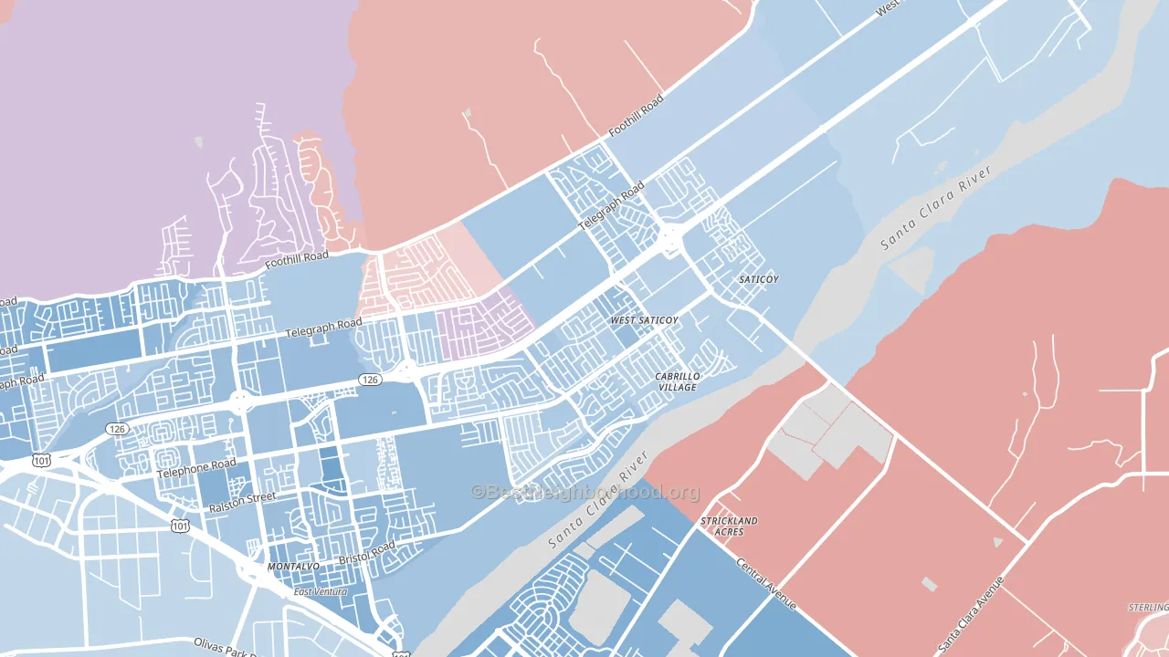 93004, CA block-group political-lean map