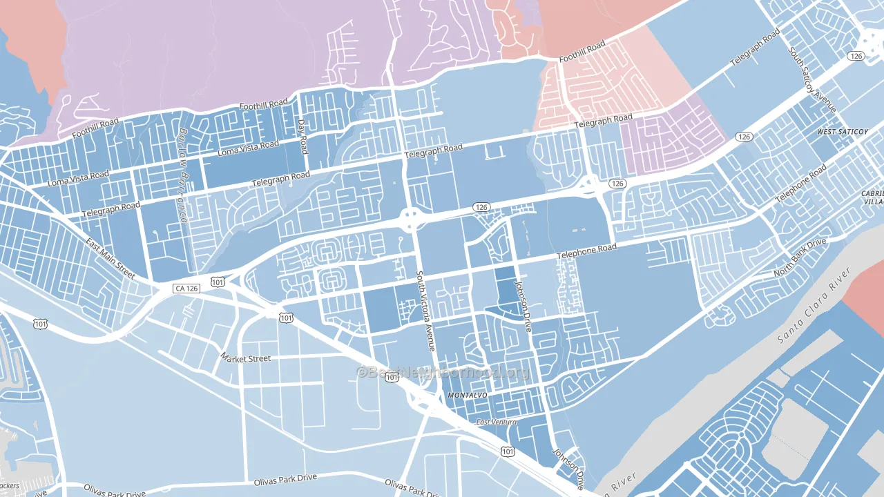 93009, CA block-group political-lean map