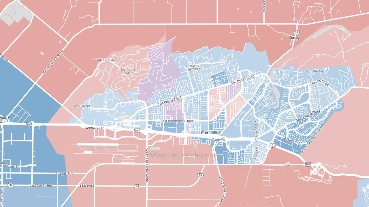 93010, CA block-group political-lean map