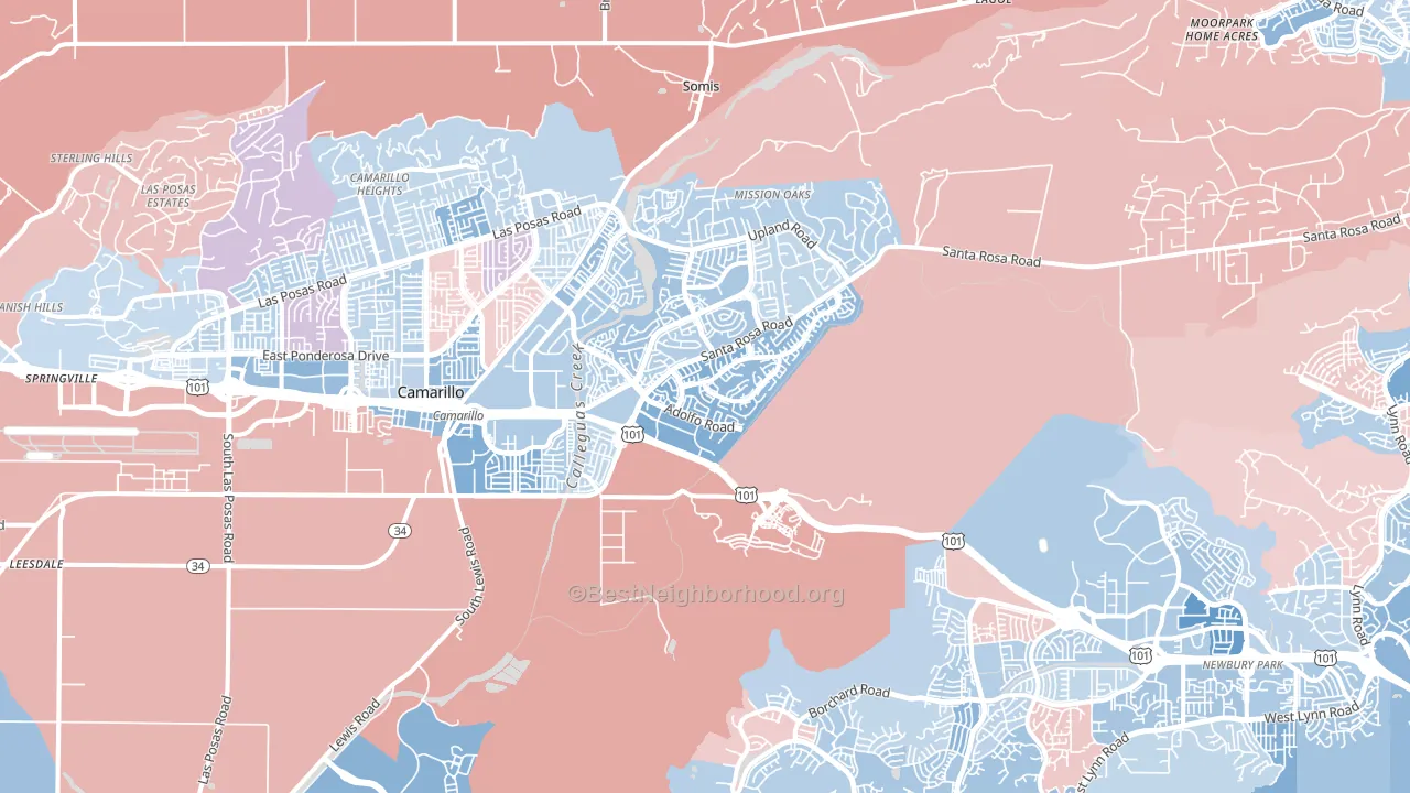 93012, CA block-group political-lean map