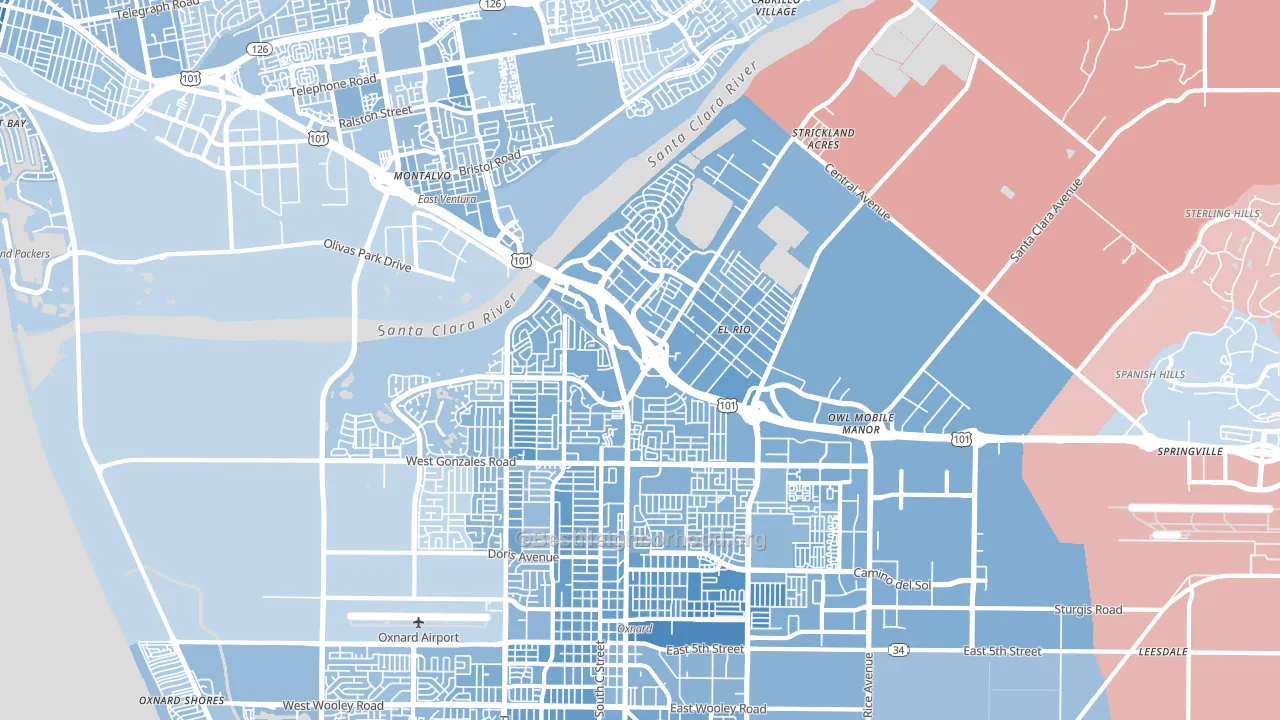 93036, CA block-group political-lean map