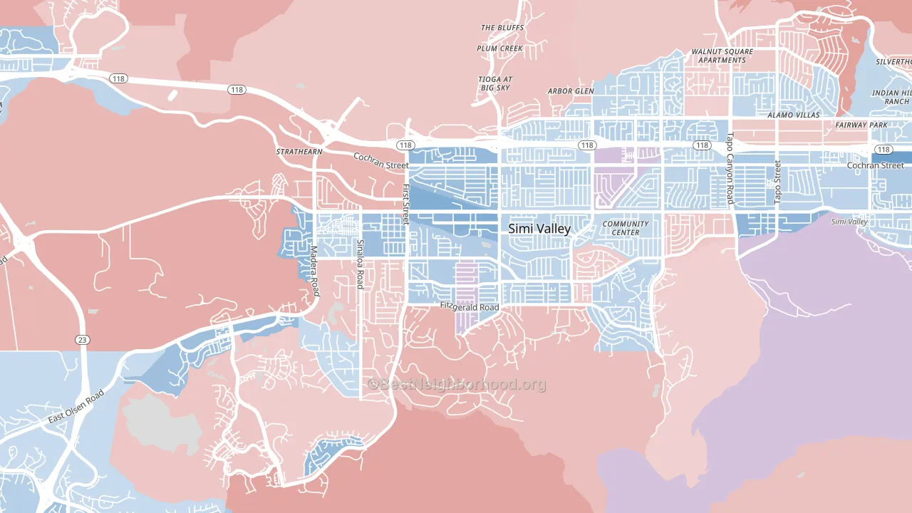 93065, CA block-group political-lean map