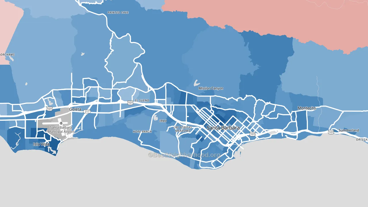 93105, CA block-group political-lean map
