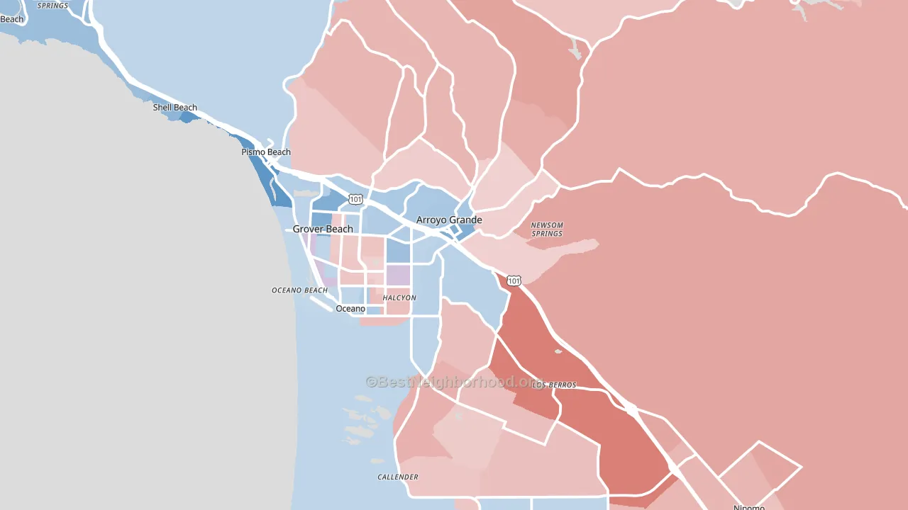 93420, CA block-group political-lean map