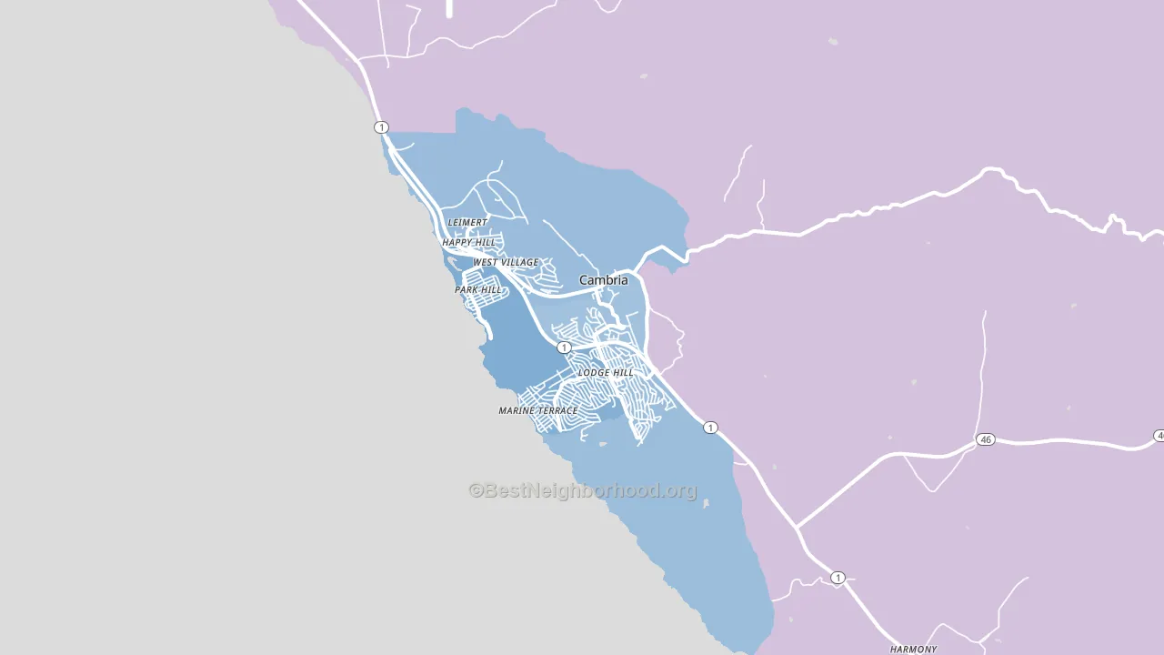93428, CA block-group political-lean map